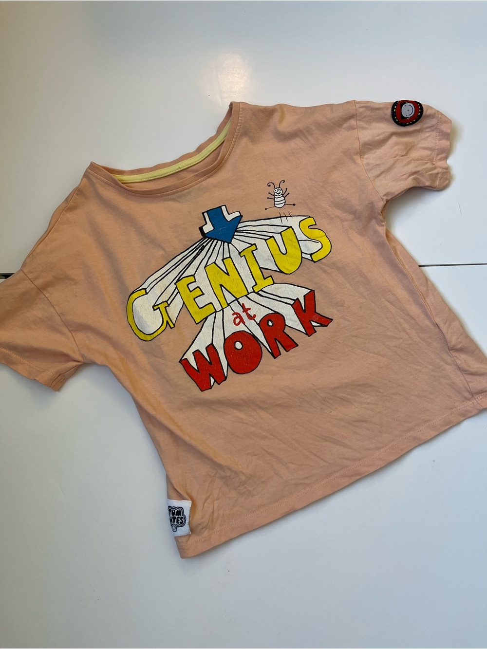 Tom Gates Genius at Work Kids Shirt - Peach. Neutral Gender